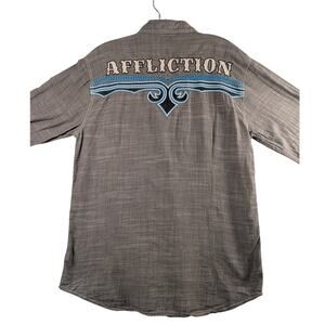 Affliction Black Premium Buckle Gray Mens Med Long Sleeve Button Up Embroidered